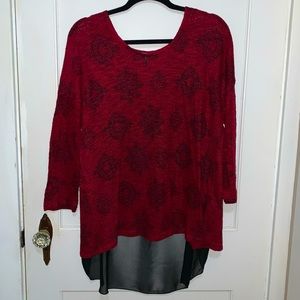 Medallion Print Hi-Lo Sheer Back Top